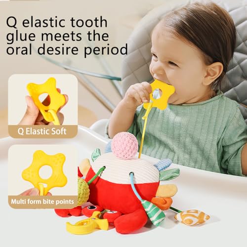 CORSTAE Car Seat Toys for Babies 0–12 Months – Hanging Baby Activity Toy for Car Seat, Stroller, Crib & Gym – Infant Plush Rattle with Mirror, Crinkle, Clip-On for Boys & Girls - Image 5
