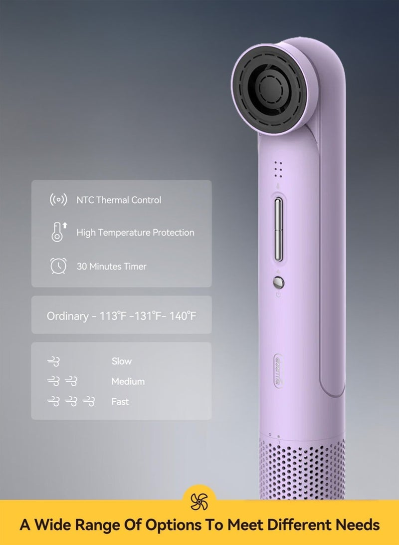 Deerma High Wind Speed Hair Dryer With Columnar Design, 200 Million Negative Ion Hair Care, 23 m/s Speed Wind, 60° Magnetic Suction Wind Nozzle and 12 Dry Hair Mode, Lightweight and Portable DEM-CF35W -Purple - Image 2