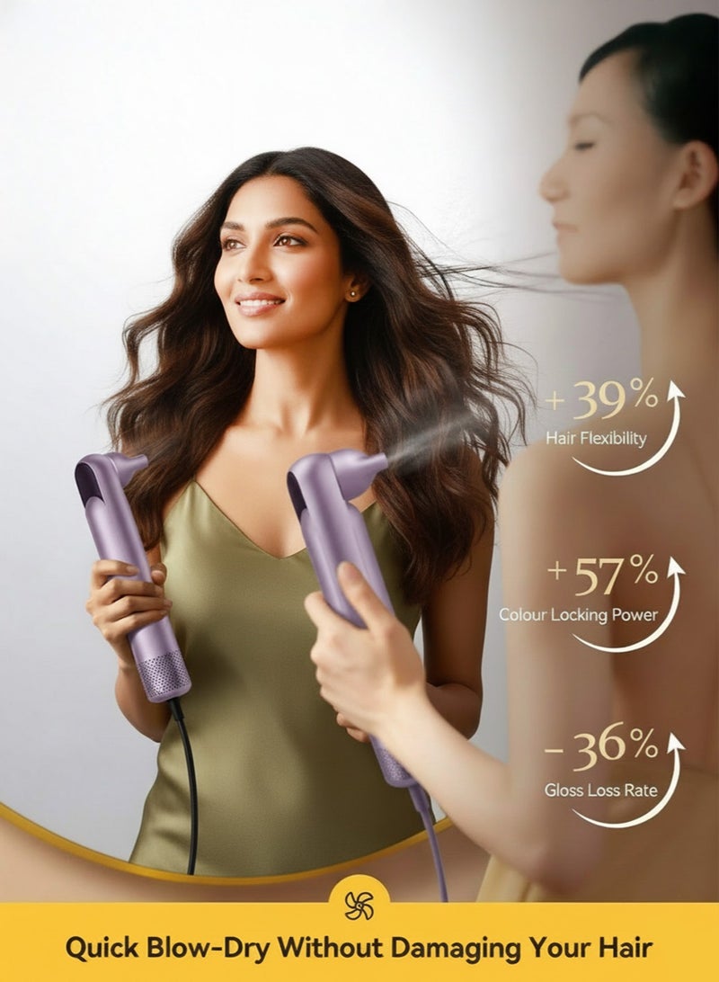 Deerma High Wind Speed Hair Dryer With Columnar Design, 200 Million Negative Ion Hair Care, 23 m/s Speed Wind, 60° Magnetic Suction Wind Nozzle and 12 Dry Hair Mode, Lightweight and Portable DEM-CF35W -Purple - Image 4