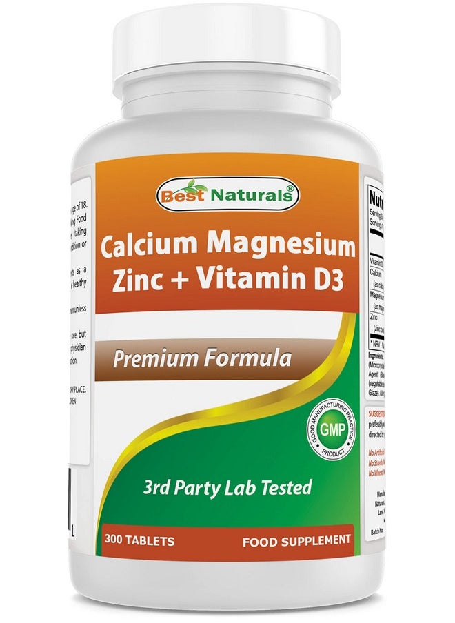 Best Naturals - Calcium Magnesium Zinc With Vitamin D3 300 Tablets Calcium 1000 Mg Magnesium 400 Mg Zinc 25 Mg & D3 600 Iu Per Serving (3 Tablets) - Image 1