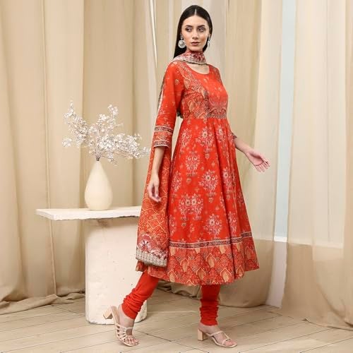 Biba Women Orange Cotton Fitted Kurta Set_42 - Image 3