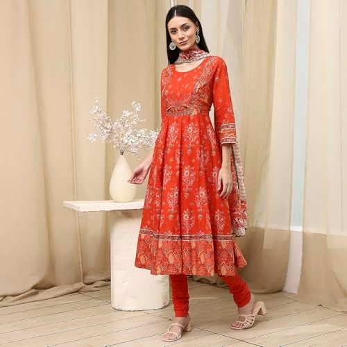 Biba Women Orange Cotton Fitted Kurta Set_42 - Image 2