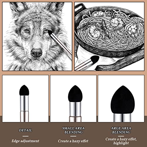 Teling 6 Pcs Artist Blending Sponge Pen Reusable Sketch Rubbing Sponge Brush Washable Drawing Correction Sketch Tool for Artist Student Charcoal Powder Drawing Correcting Smudge Smear, 3 Size - Image 3