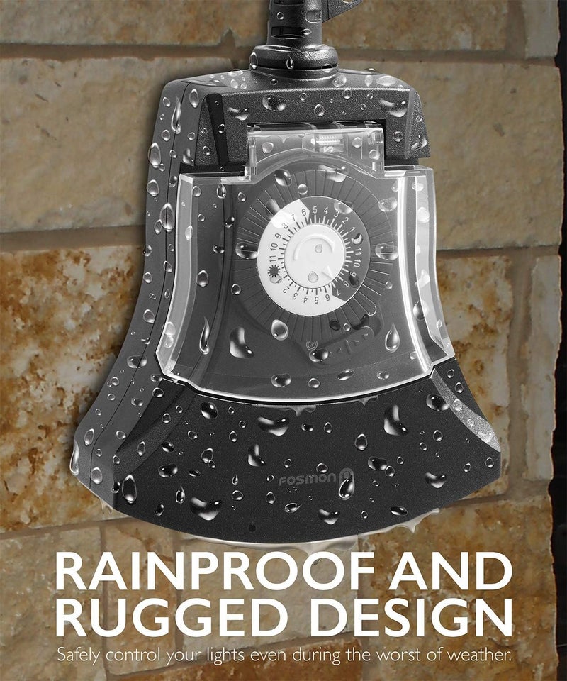 Fosmon Outdoor Timer Outlet Waterproof, Outdoor Light Timer for Electrical Outlets, Weatherproof 24 Hour Mechanical Heavy Duty Plug for Outside Lighting, Garden, 15A, 3-Prong, Grounded, ETL Listed - Image 4