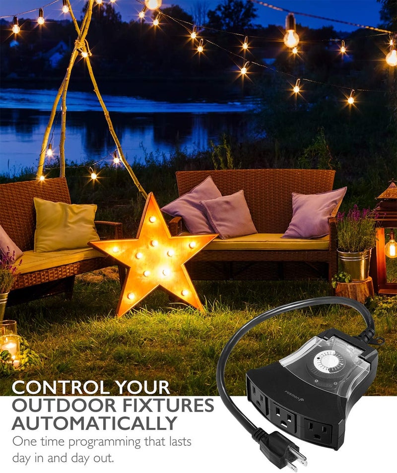 Fosmon Outdoor Timer Outlet Waterproof, Outdoor Light Timer for Electrical Outlets, Weatherproof 24 Hour Mechanical Heavy Duty Plug for Outside Lighting, Garden, 15A, 3-Prong, Grounded, ETL Listed - Image 5