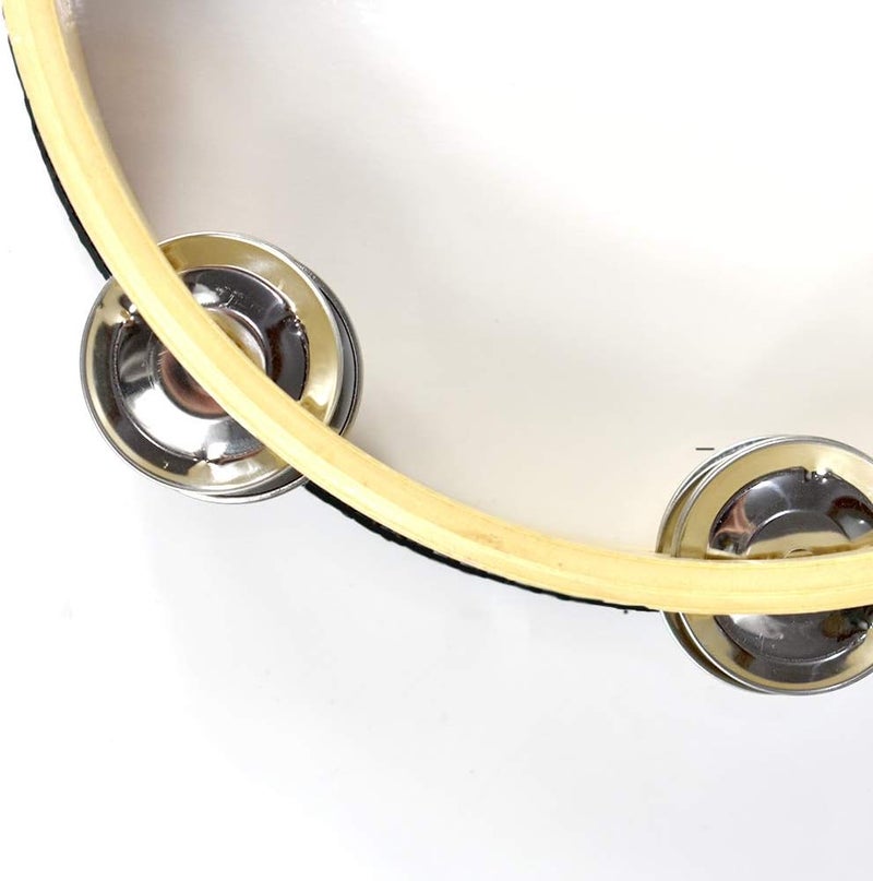 ENNBOM Tambourine Hand Bell Double Row Jingles Music Persuccion Church (10 Inch, Dove) - Image 3