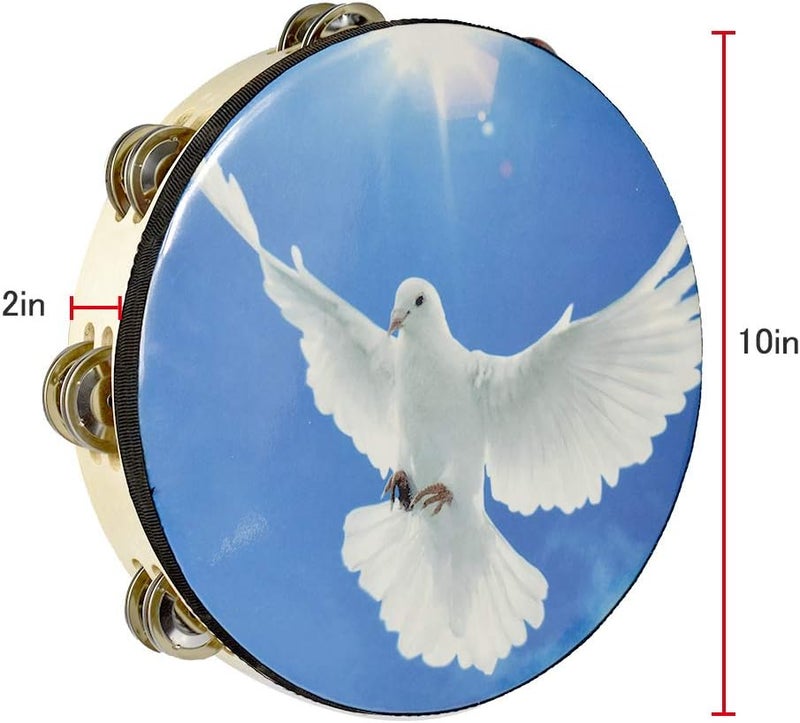 ENNBOM Tambourine Hand Bell Double Row Jingles Music Persuccion Church (10 Inch, Dove) - Image 2