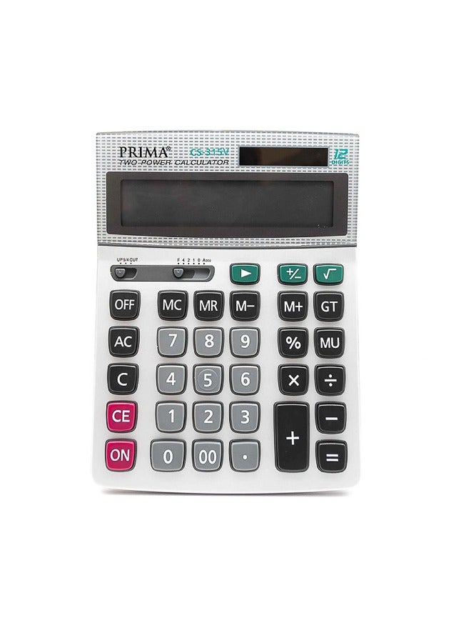 بريما آلة حاسبة مكتبية 12 رقم | طاقة مزدوجة شمسية وبطارية، شاشة واضحة، أزرار أكريليك كبيرة ناعمة، جسم متين، قاعدة مائلة لتسهيل الرؤية - Image 1