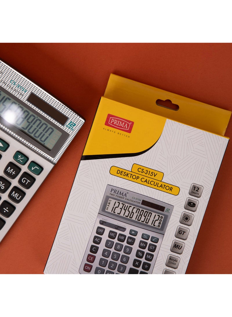 بريما آلة حاسبة مكتبية 12 رقم | طاقة مزدوجة شمسية وبطارية، شاشة واضحة، أزرار أكريليك كبيرة ناعمة، جسم متين، قاعدة مائلة لتسهيل الرؤية - Image 2