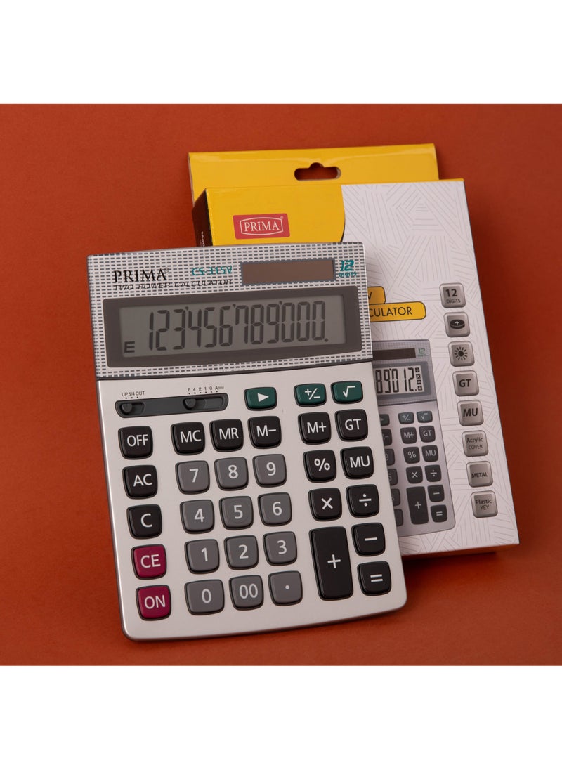 بريما آلة حاسبة مكتبية 12 رقم | طاقة مزدوجة شمسية وبطارية، شاشة واضحة، أزرار أكريليك كبيرة ناعمة، جسم متين، قاعدة مائلة لتسهيل الرؤية - Image 4