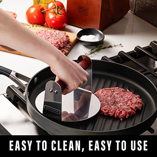 Bellemain Burger Smasher for Griddle | Stainless Steel 6" Round Smash Burger Press | Hamburger Press for Grill, Cooking, Meat Press with Wooden Handle, Grill Accessories Kit - Image 2