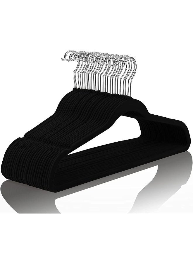 Red Dot Gift® 10-Pack 45cm Black Non-Slip Velvet Hangers - Slim Space-Saving Coat & Pant Hangers with 360° Swivel Hook - Image 1