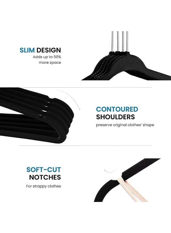 Red Dot Gift® 10-Pack 45cm Black Non-Slip Velvet Hangers - Slim Space-Saving Coat & Pant Hangers with 360° Swivel Hook - Image 3