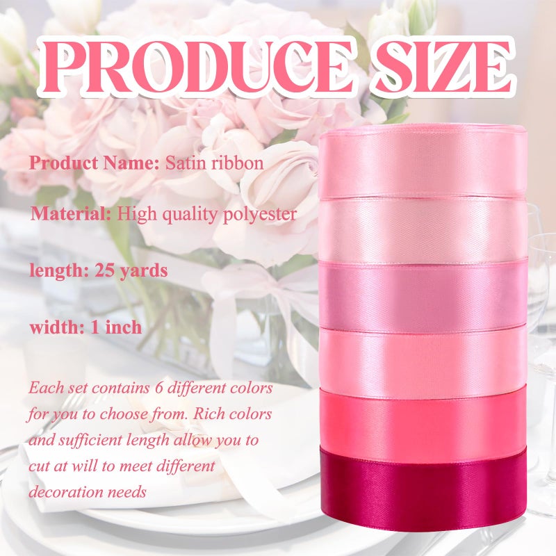 NACHLYNN 150 Yards Pink Satin Ribbon 1 inch Wide Polyester Fabric Ribbon Use for Gift Wrap Wedding Bridal Baby Shower Bows Valentine's Day Decor - Image 2