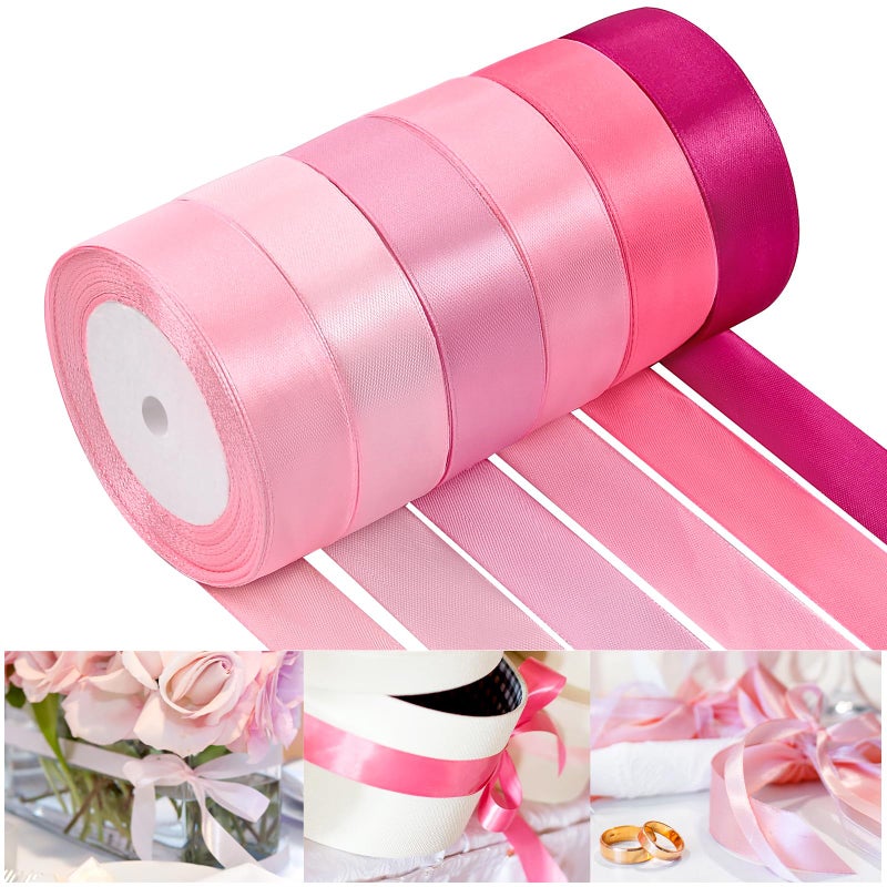 NACHLYNN 150 Yards Pink Satin Ribbon 1 inch Wide Polyester Fabric Ribbon Use for Gift Wrap Wedding Bridal Baby Shower Bows Valentine's Day Decor - Image 1