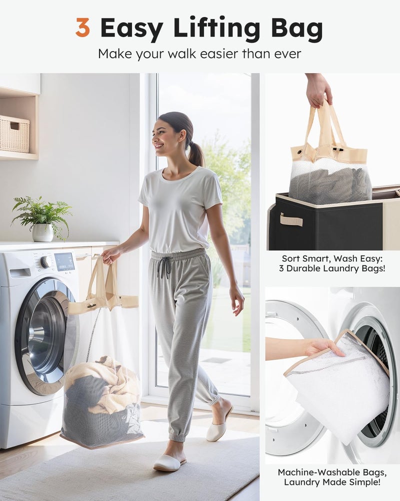 SOLEDI 180L 3-Section Laundry Hamper with Lid, Extra Large Dirty Clothes Basket with Sturdy Handles for Laundry Room & Bedroom - Durable Organizer for Sorting Laundry - Image 3