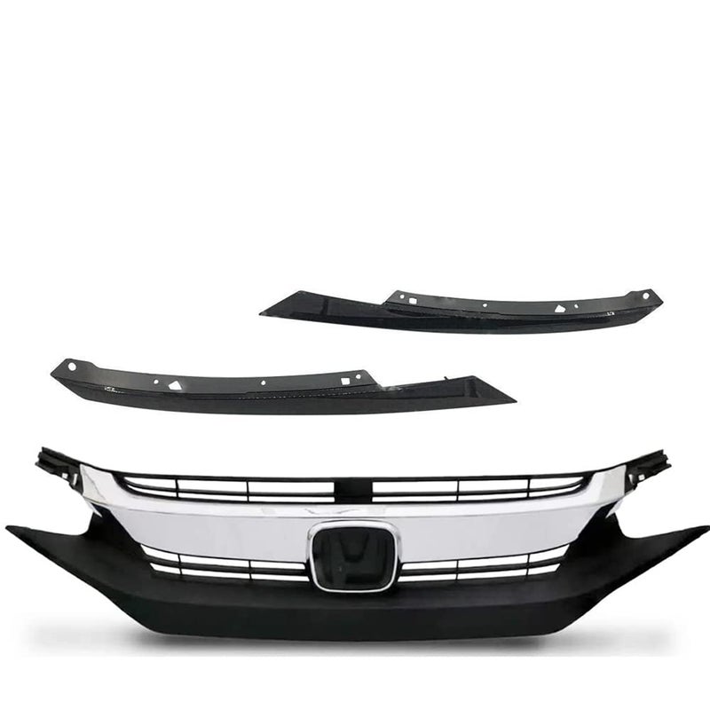 Generic AutoJoy Club Front Bumper Grille Upper Grill Assembly Compatible with 2016 2017 2018 Honda Civic Chrome Molding Dark Gray ABS Plastic Grill Replacement  - Image 2