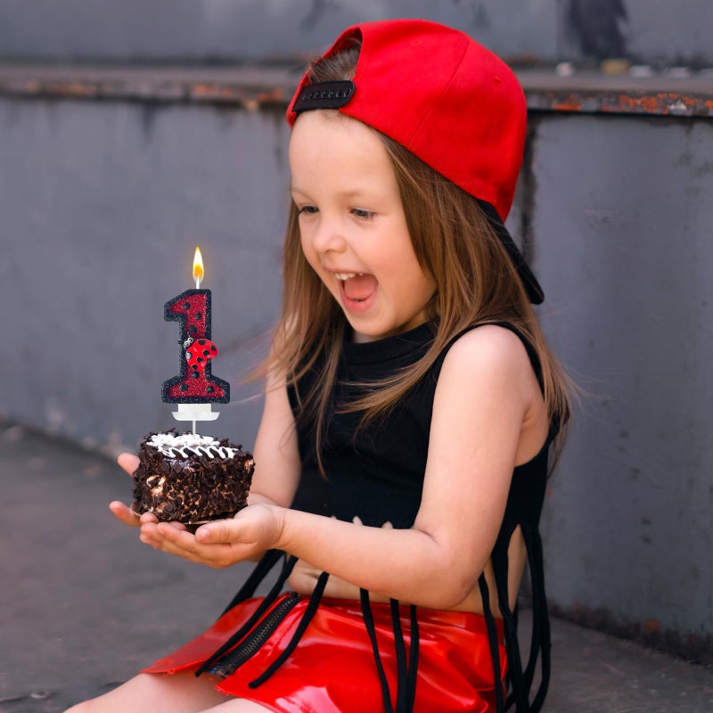 HXOUSE Ladybug Number 1 Birthday Candles - Red & Black Polka Dots Birthday Candles for Cake, 1 Candle for Ladybird Theme Cake Topper, Boys Girls Insect Party Decorations Gifts (No.1) - Image 5