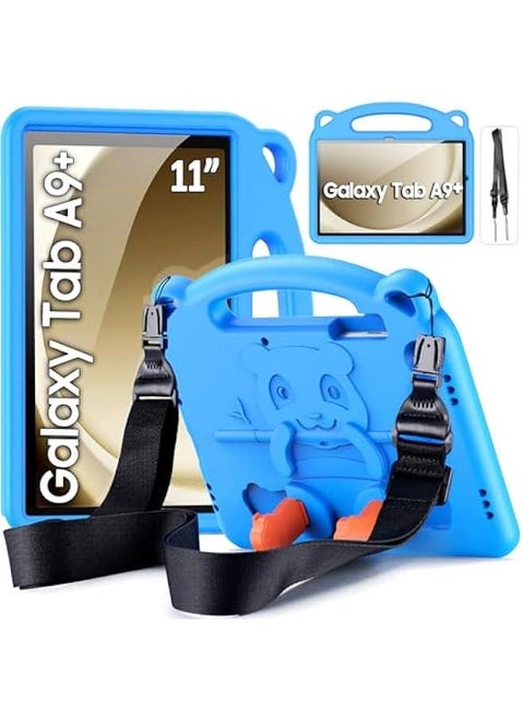 Kids Case forSamsung Galaxy Tab A9 Plus 11 Inch 2023 (SM-X210/X216/X218), Shockproof Tab A9 Plus Case with Shoulder Strap, Handle Kickstand Protective Kids Case for Tab A9 Plus, Blue