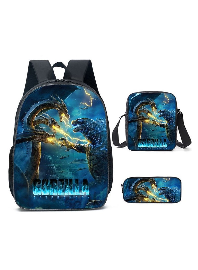 Godzilla Children's leisure load reducing large capacity printed backpack for elementary school students, 3-piece set - Image 1