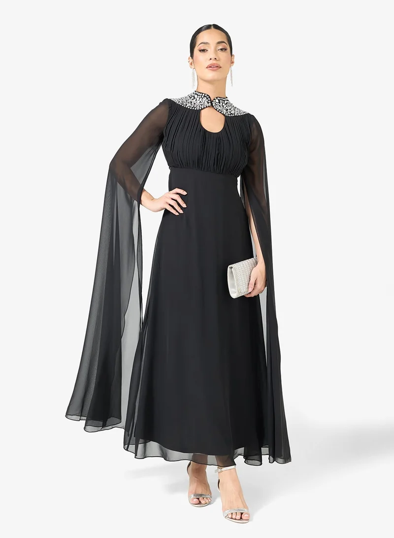 Cape Sleeve Detailed Crew Neck Maxi Dress