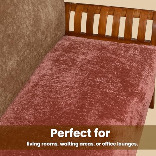 FABANE Premium Faux Rabbit Fur Sofa Cover – Rosewood – 2-Seater (27" × 48" / 70 × 120 cm) | Plush, Washable, Anti-Slip Couch Seat Runner - Image 2