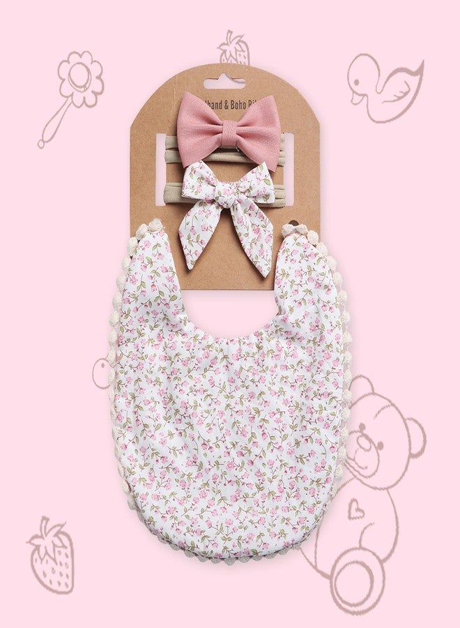 بولكاتوتس طوق رأس قطني مزين بفيونكة زهرية من Polka Tots مع طقم مريلة بوهو قابل للعكس - أبيض - Image 3