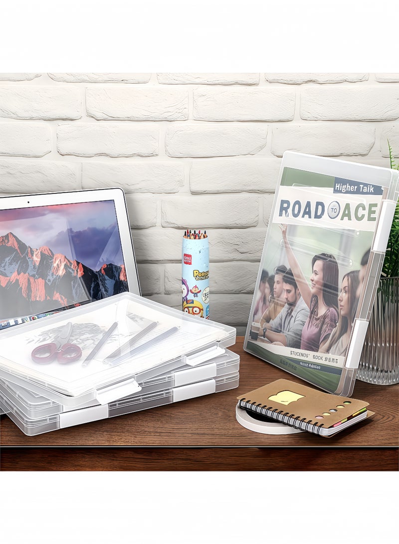 Peachjoy 4 Pcs Portable Project Case Clear A4 File Box Transparent File Slim Cases Plastic Storage File Boxes Board Game Storage Organizer,12.1 x 9.1 Inch - Image 4