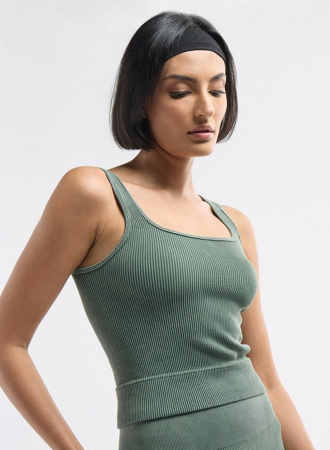 سبلاش فيڤ بلوزة قصيرة مضلعة دون أكمام بياقة مربعة - Image 1