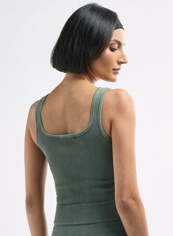 سبلاش فيڤ بلوزة قصيرة مضلعة دون أكمام بياقة مربعة - Image 3