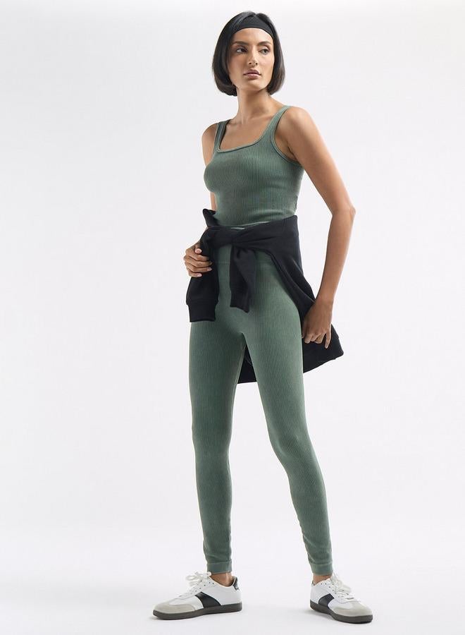 سبلاش فيڤ بلوزة قصيرة مضلعة دون أكمام بياقة مربعة - Image 2