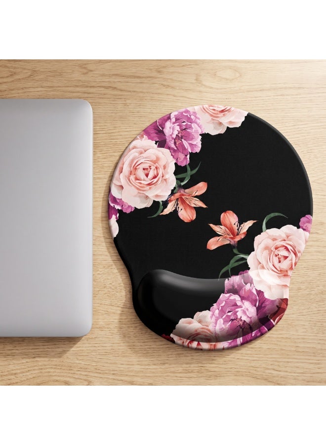 CozyNook Mouse Pad with Memory Foam Wrist Support, Ergonomic Non-Slip Wrist Rest Pad for Office, Home, Laptop & Desktop, Botanical Floral Desk Accessory - Image 1