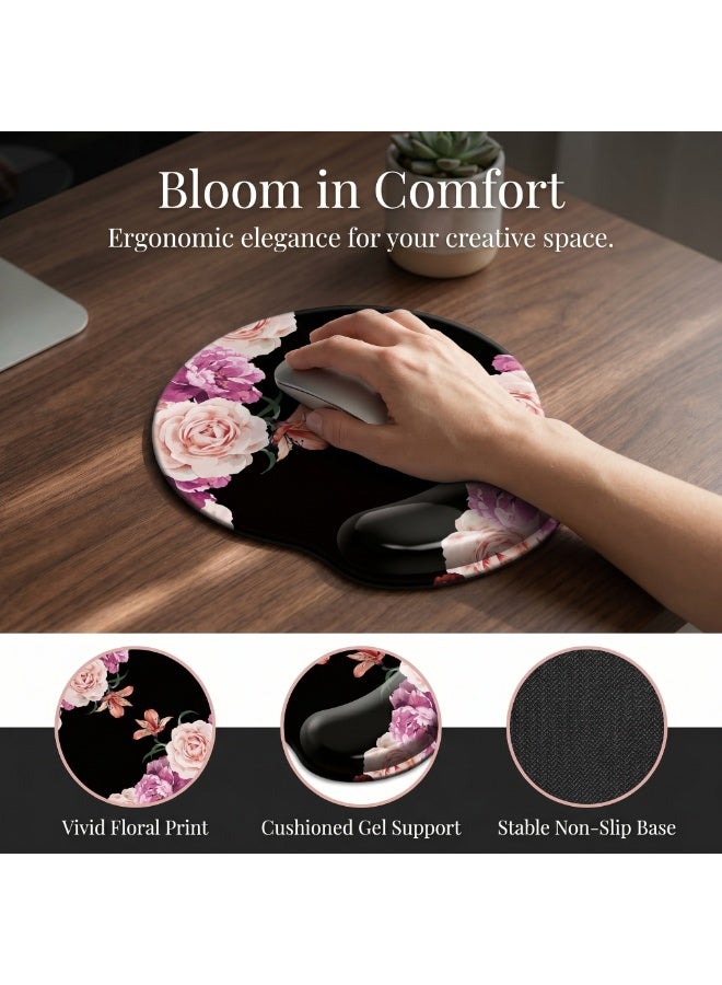 CozyNook Mouse Pad with Memory Foam Wrist Support, Ergonomic Non-Slip Wrist Rest Pad for Office, Home, Laptop & Desktop, Botanical Floral Desk Accessory - Image 3