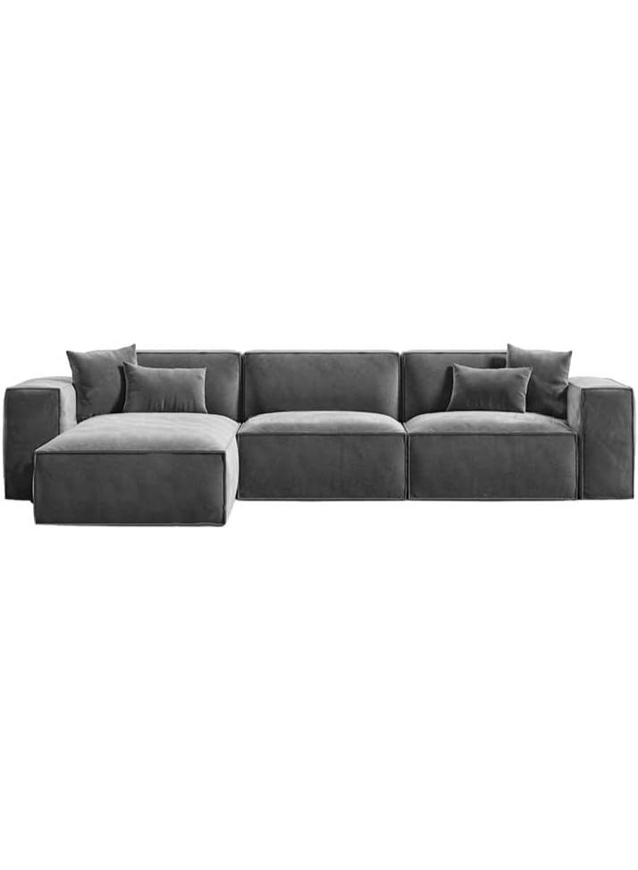 Al Zakharef Furniture Coco Corner L-Shape Luxury Sofa Set, Modern Sectional Velvet Couch, Comfortable Living Room Furniture with Free Pillows, Colour Grey - Image 2