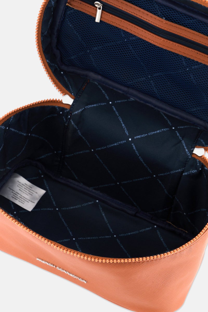 French Connection Women Brand Logo Cosmetics Bag, Rust Brown - Image 3