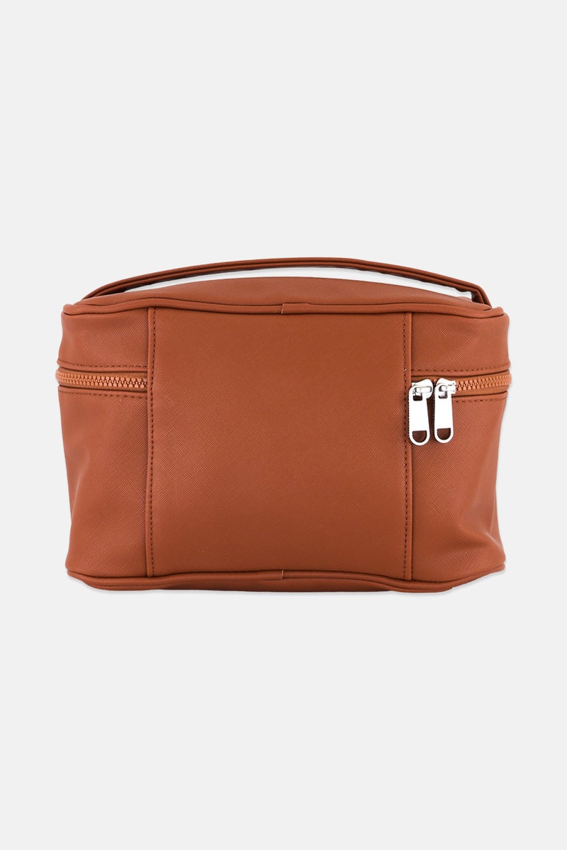 French Connection Women Brand Logo Cosmetics Bag, Rust Brown - Image 2