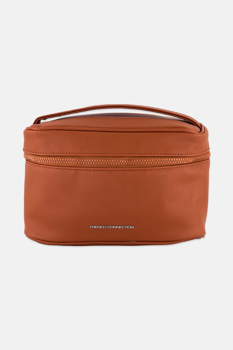 French Connection Women Brand Logo Cosmetics Bag, Rust Brown - Image 1
