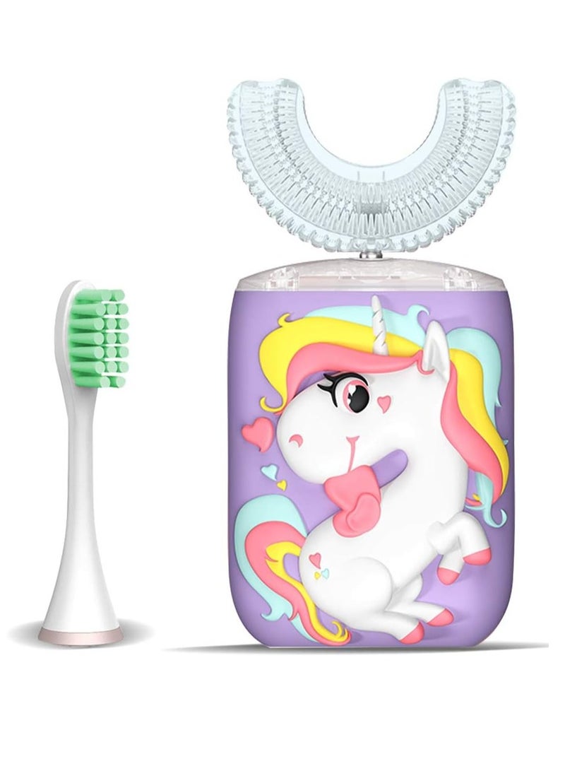 KRX KRX Kids Toothbrush Electric, U Shaped Ultrasonic Automatic Toothbrush with 2 Brush Heads, Six Cleaning Modes, Cartoon Modeling Design for Kids, Special for Birthday Gift (Purple, Kids 2-7) - Image 1