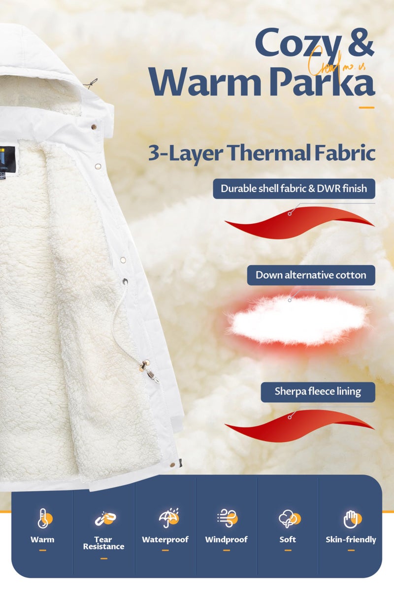 CREATMO US Coats For Women Womens Winter Jackets Ladies Women's Long Down Coat Thicken Fleece Lined Parka Warm Puffer Jacket With Detachable Hood White M - Image 3