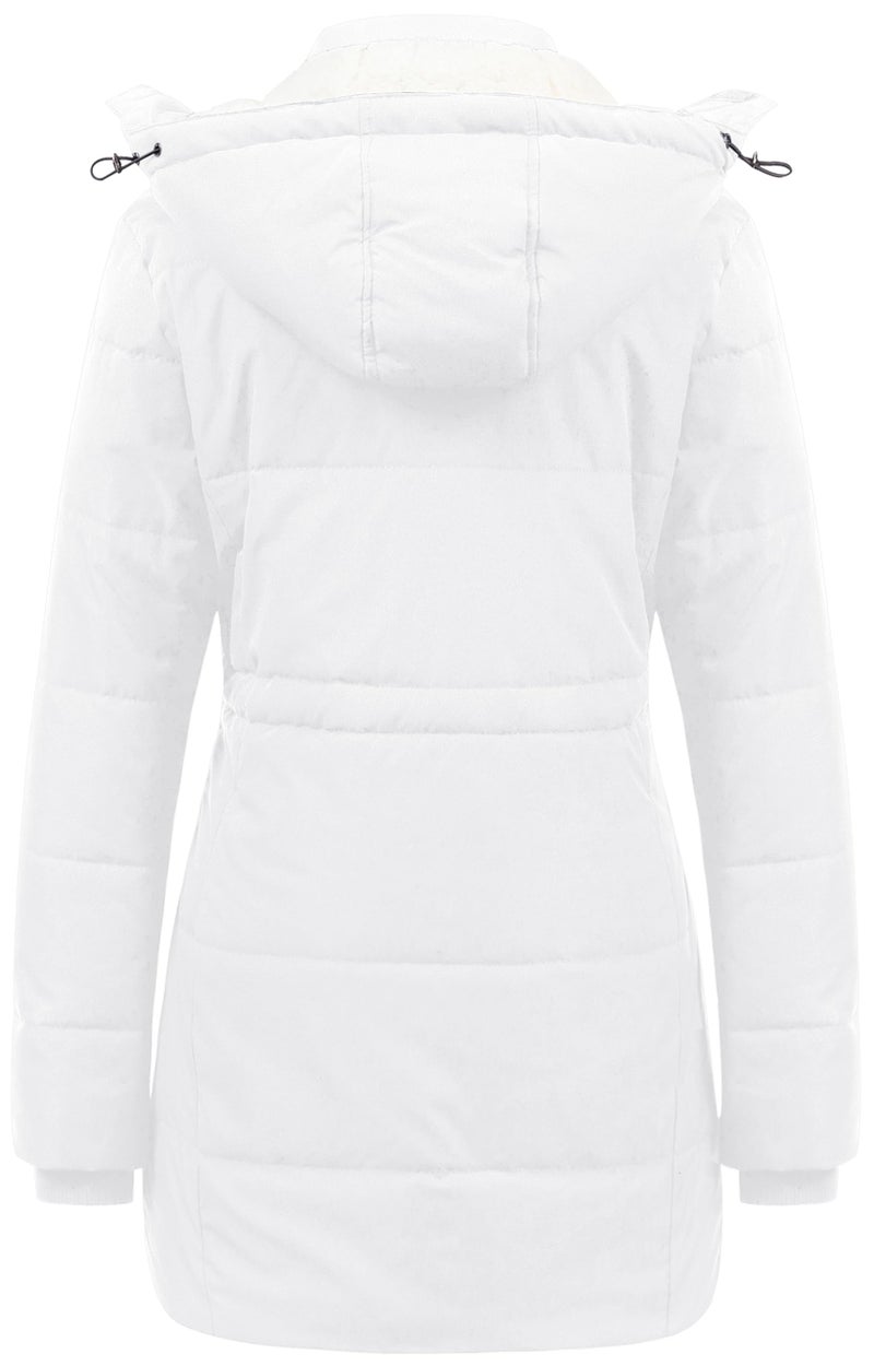 CREATMO US Coats For Women Womens Winter Jackets Ladies Women's Long Down Coat Thicken Fleece Lined Parka Warm Puffer Jacket With Detachable Hood White M - Image 2