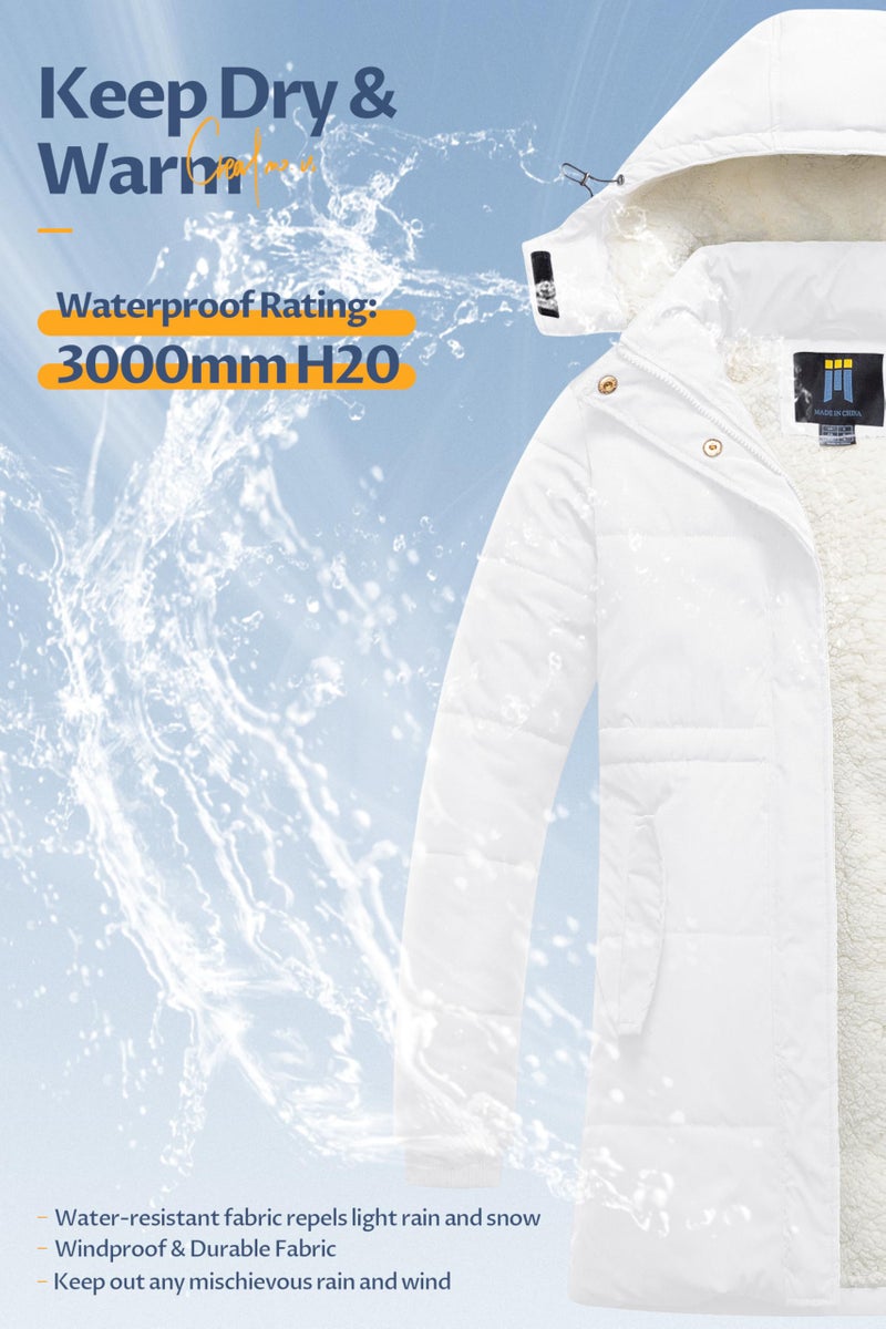 CREATMO US Coats For Women Womens Winter Jackets Ladies Women's Long Down Coat Thicken Fleece Lined Parka Warm Puffer Jacket With Detachable Hood White M - Image 4