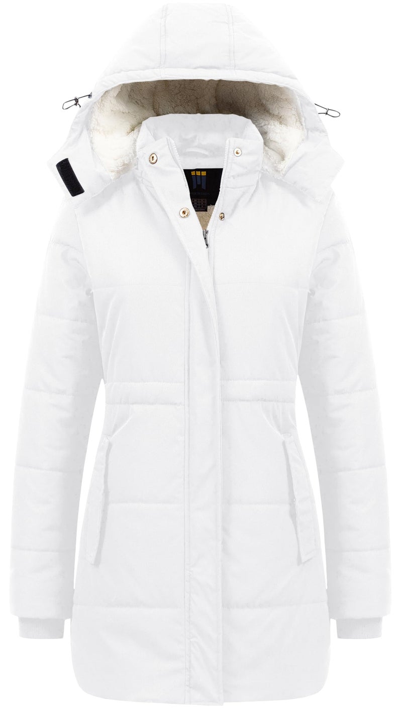 CREATMO US Coats For Women Womens Winter Jackets Ladies Women's Long Down Coat Thicken Fleece Lined Parka Warm Puffer Jacket With Detachable Hood White M - Image 1