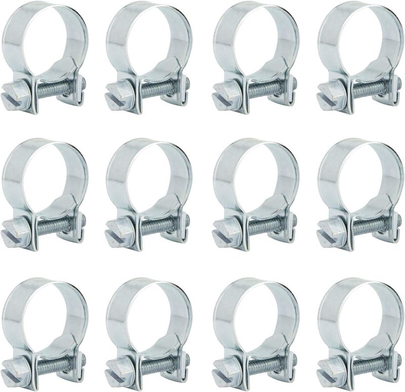 ISPINNER 12pcs 16-18mm Mini Fuel Injection Hose Clamps, Zinc Plated Steel Adjustable Pipe Hose Clip Tube Clamps (5/8" - 23/32" Dia) - Image 1