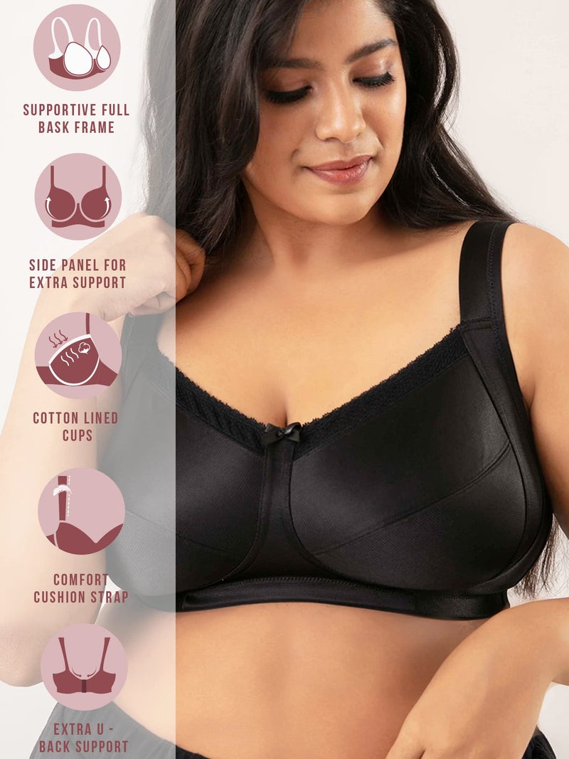 NYKD (NYB042 Non Padded Non Wired Lift Up Bra for Women | Full Coverage with Wide Bottom Band | Side Shaper Panels for No Side Bulge & Soft Wide Shoulder Straps Black - Image 2