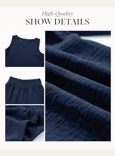 Dokotoo Two Piece Sets for Women Clothing Summer 2025 Pleated Elastic Waist Long Pants Sets 2 Piece Outfits for Women Blazer Set Blue X Large - Image 5
