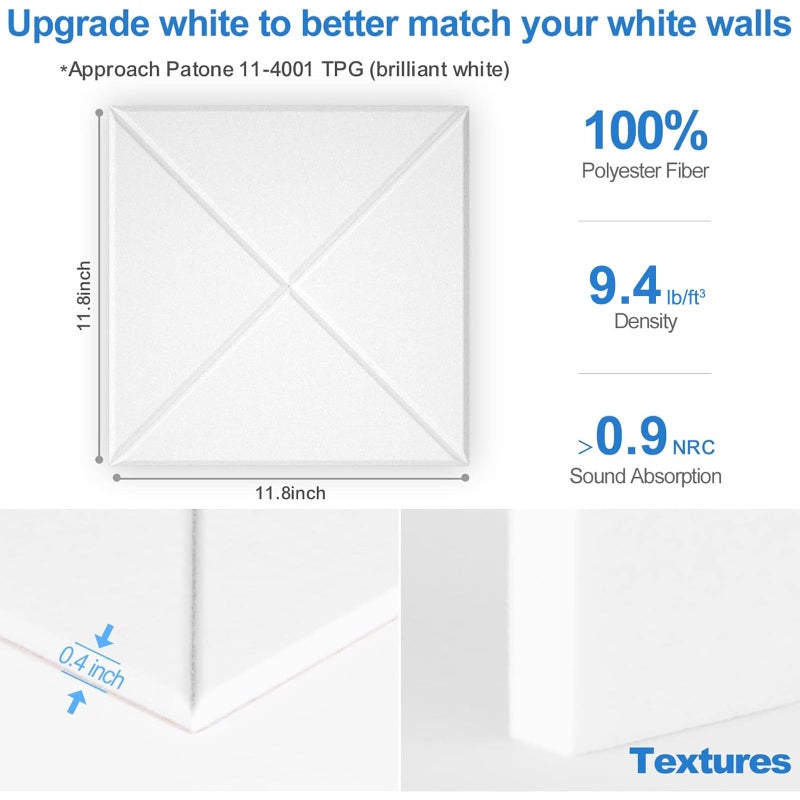 Sonicism 12 Pack X-Lined Acoustic Panels with Self-Adhesive, 12"X 12"X 0.4" Sound Proof Foam Panels, Decorative Soundproof Wall Panels, Sound Absorbing Tile for Home & Offices, White - Image 5