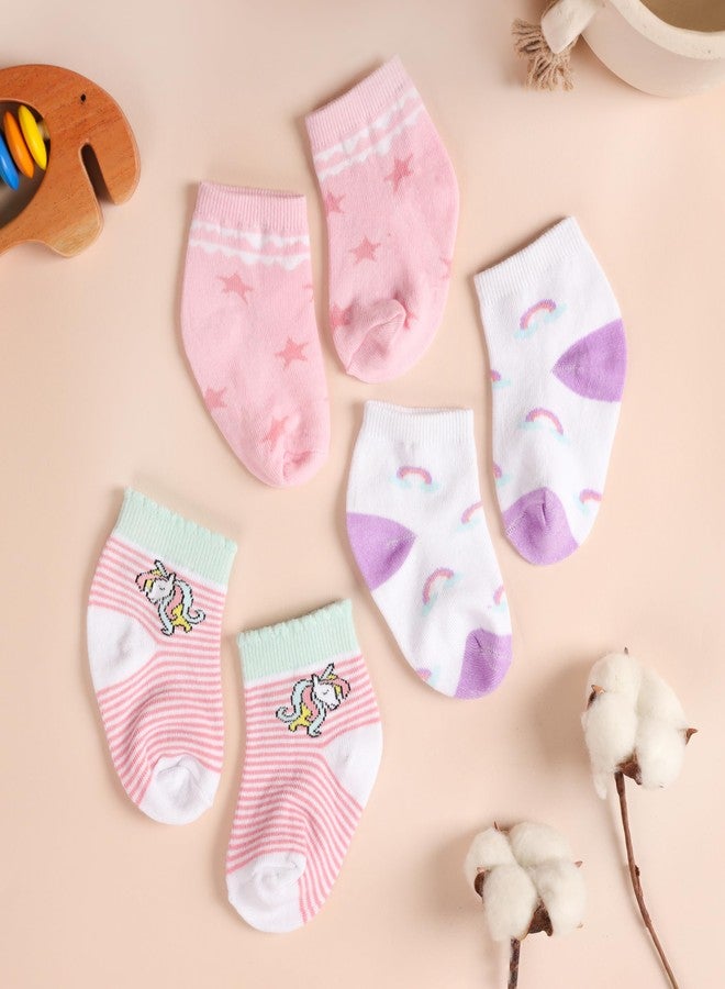 Kicks & Crawl Baby Boys & Baby Girls Anti-skid/slip Unicorn Land Flat Socks-Pack of 3 (0-6M) - Image 2