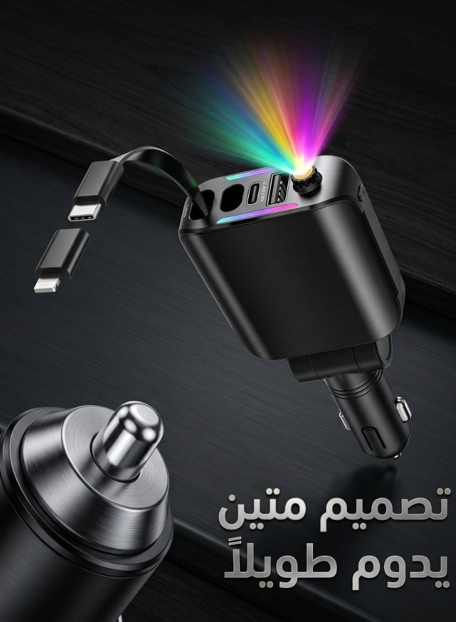 120W 4-in-1 Smart Car Charger | Built-in Retractable Cables & Ambient Starry Light - Image 5