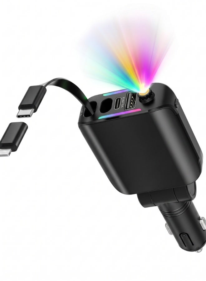 120W 4-in-1 Smart Car Charger | Built-in Retractable Cables & Ambient Starry Light - Image 1