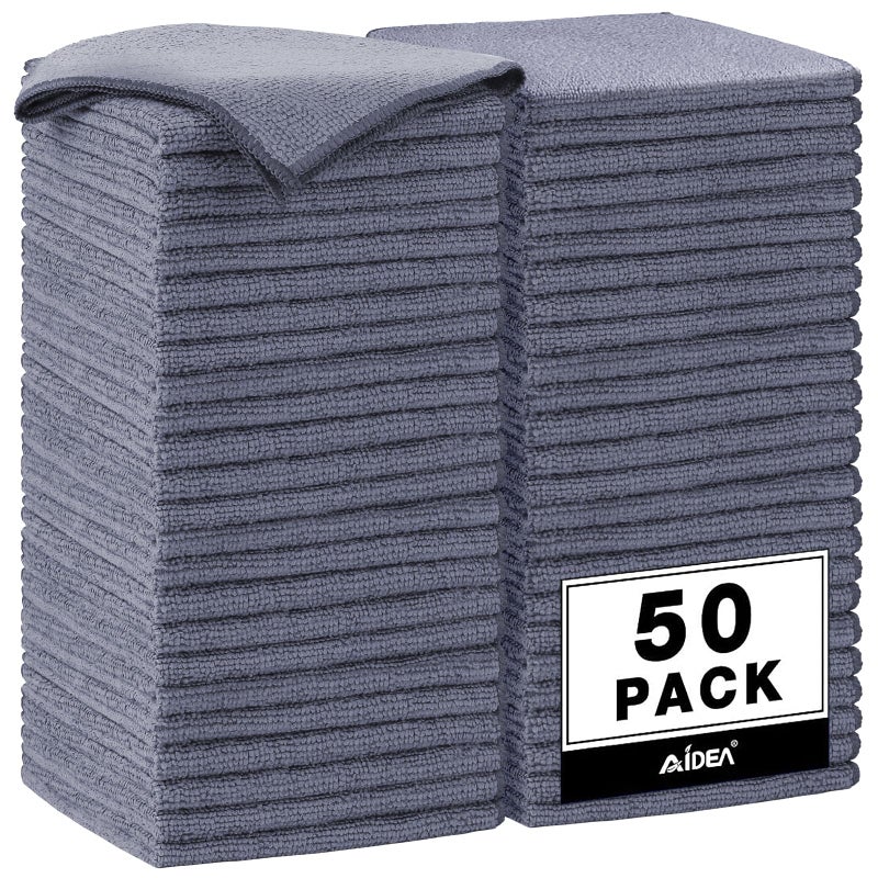 AIDEA Microfiber Cleaning Cloth Grey 50PK Microfiber Towels for Cars Premium Car Cloths Dusting Cloth Lint Free Cleaning Rags for SUVs House Kitchen Window Workshops1212